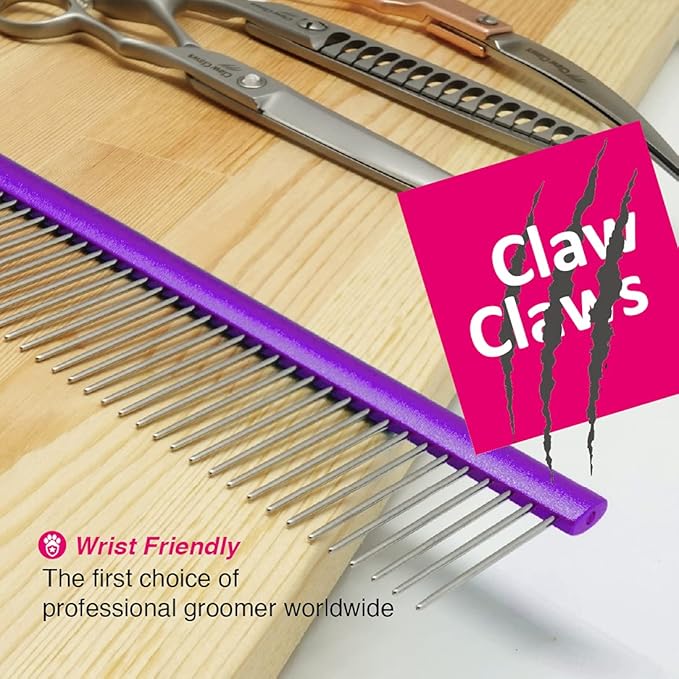 Greyhound Grooming Purple Comb for Dogs and Cats, Removing and Shedding Matted, Tangled Hair, Metal Oval Handle with Stainless Steel Pins