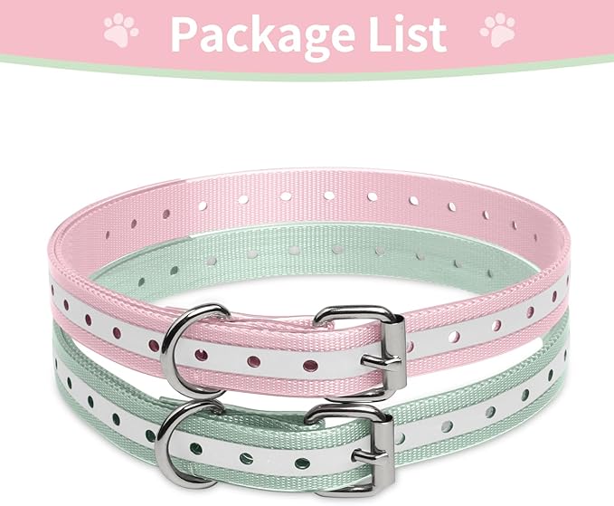 Shock Collar Replacement Collar Strap, Waterproof Odorless Reflective TPU Dog Collar, 3/4 Inch Adjustable Dog Collar with Metal Buckle - All Brands Pet Training Bark Shock Collars(Pink & Green)