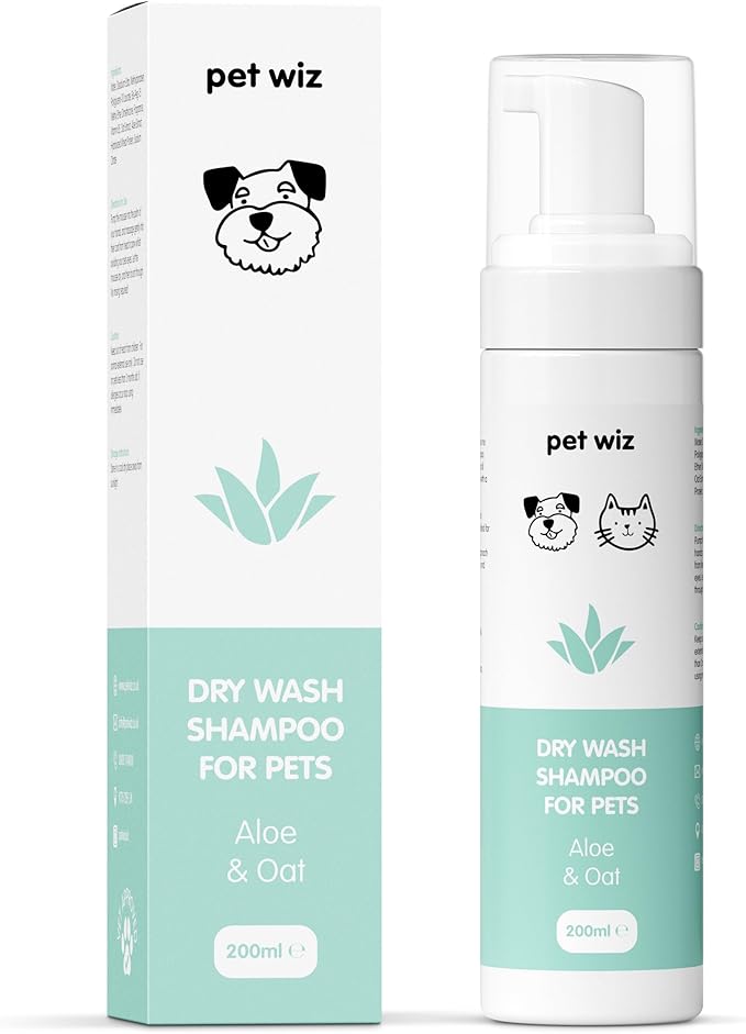 Dry Wash Shampoo for Pets – Soothing & Deodorizing, Natural Ingredients, Quick Drying & No Rinsing Required (Aloe & Oat)
