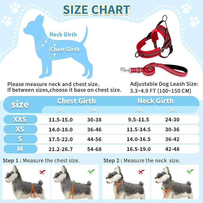 SlowTon No Pull Small Dog Harness and Leash Set, Puppy Soft Vest Harness Neck & Chest Adjustable, Reflective Lightweight Harness & Anti-Twist Pet Lead Combo for Small Medium Dogs (R-Front Clip,S)