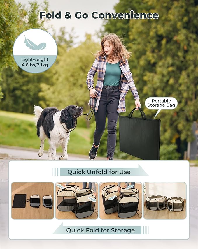 Cat Playpen, 71"x 24" Large Portable Puppy Playpen, 2-Room Foldable Dog Playpen for Indoor Outdoor Dogs, Cats, Small Animals with Carrying Case