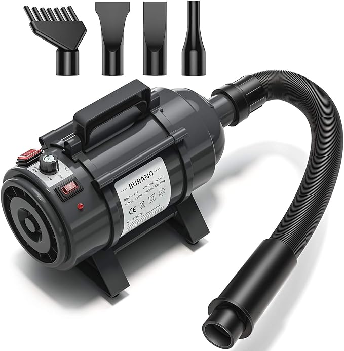 Dog Dryer, High Velocity Pet Hair Dryer, 4.3HP Stepless Adjustable Speed Dog Hair Force Dryer, Powerful Pet Blower with Heater