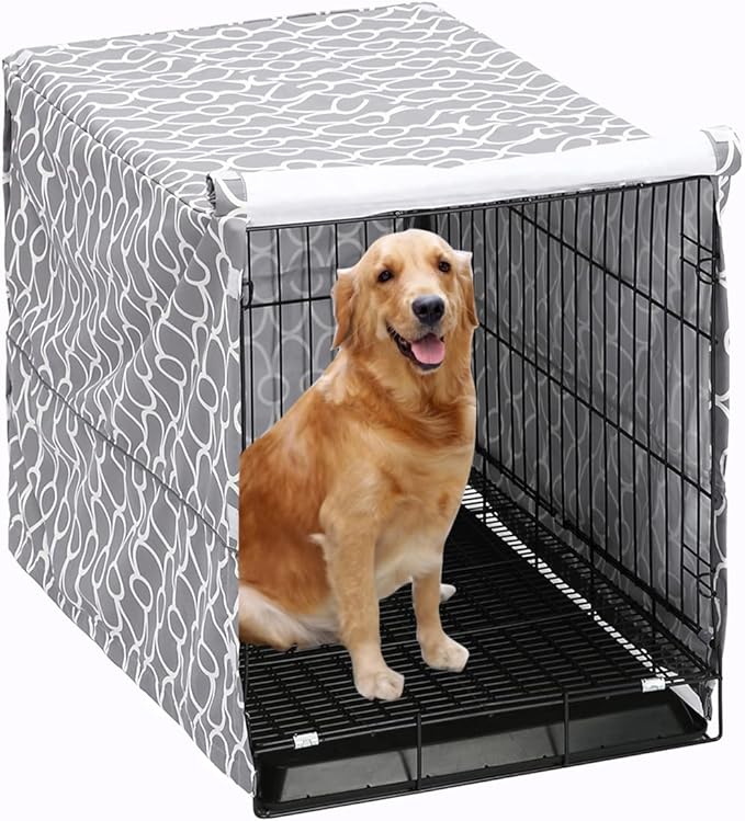 Dog Crate Cover for Wire Crates, Heavy Nylon Waterproof, Fits Most 30" inch Dog Crates, Easy to Put On, Take Off, and Adjust - Cover only - Gray - M