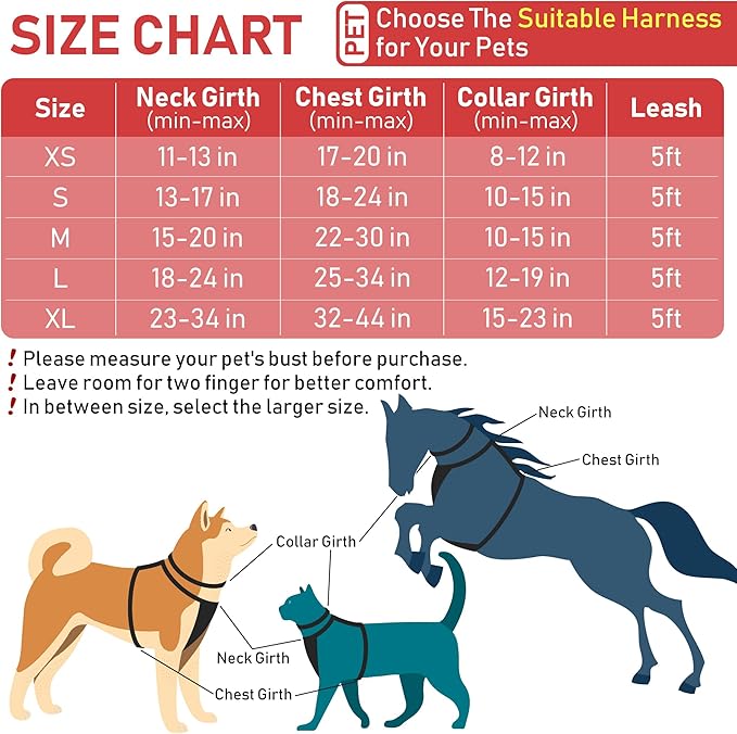 GAMUDA Dog Harness Collar and Leash Set, Dog Harness, No Chock No Pull Adjustable Vest Harnesses Plaid Reflective for Medium Dog, Cat, Small Horse, Small Bull and Pig (Red, XS)