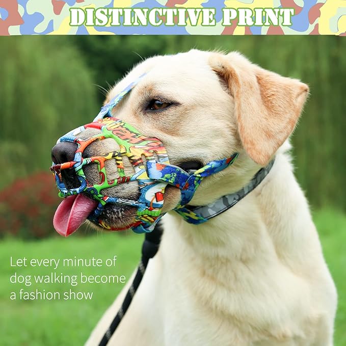 BARKLESS Dog Muzzle, Silicone Basket Muzzle for Small Medium Large Dogs, Soft Cage Muzzle Prevent Biting Chewing, Allow Drinking Panting, Suitable for German Shepherd Graffiti