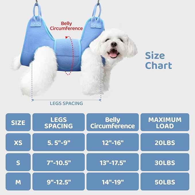 Upgraded Dog Grooming Hammock with Tension Rods, Small Pet Hanging Harness, Dog Sling for Nail Trimming with Pet Nail Clippers, Nail Trimmers -M