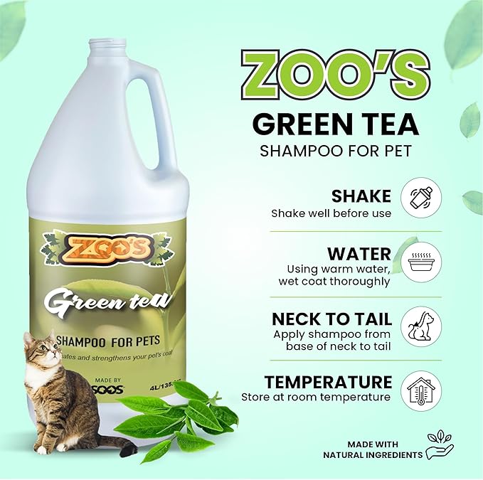 Zoo’s Green Tea Pet Shampoo Natural Organic with Minerals and Vitamins for Dog and Cat (4L / 1.32 gal)