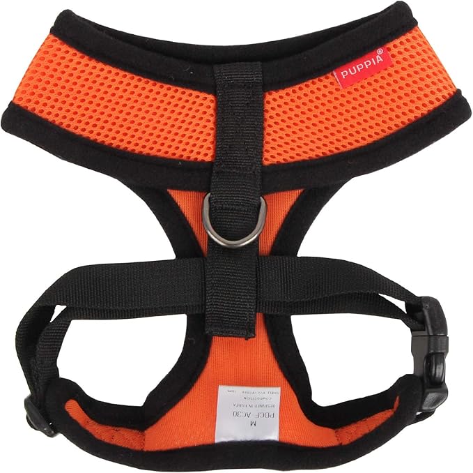 Puppia Soft Dog Harness No Choke Over-The-Head Triple Layered Breathable Mesh Adjustable Chest Belt and Quick-Release Buckle, Orange, XX-Large