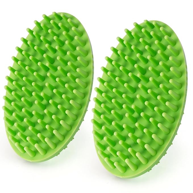 Dog Bath Brush, Green Double-Sided Shampoo Massage Brush, Adjustable Collar Handle for Grooming Short and Long Haired Pets(2pcs)