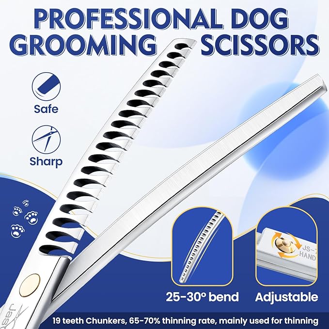 JASON 7.5 Inch Curved Chunker Scissors for Dog Grooming 19 Teeth Professional Downward Chunker Shears with Symmetric Handle Sharp Comfortable