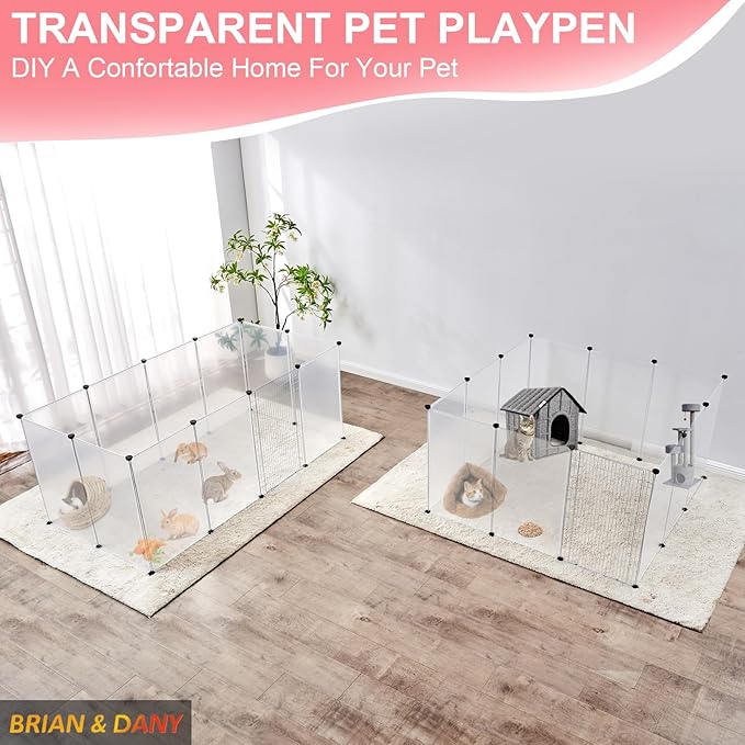 BRIAN & DANY Dog Playpen Portable for Small Animals, Dog Play Pen Indoor, Transparent Pet Playpen for Puppies, Cats, 70.8" L x 35.4" W x 29.5" H