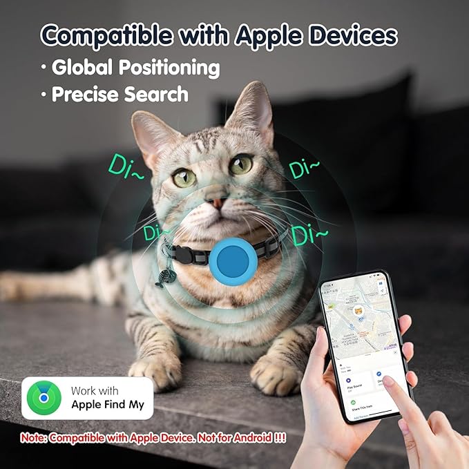 Pet Tracker for Cat, Smart Cat Location Tracker with Holder, MFi Certificated Tracking Device, No Monthly Fee, Works with Find My, Collar Not Included, Not GPS Tracker(iOS Only) - Blue,Small