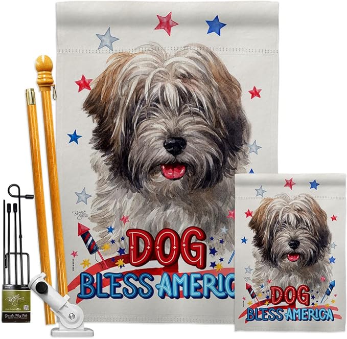 Breeze Decor Patriotic Tibetan Terrier Garden House Flag-Kit Dog Puppy Spoiled Paw Canine Fur Pet Nature Farm Animal Creature Decoration Banner Small Yard Gift Double-Sided, Made in USA