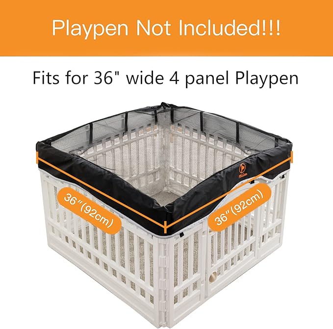PJYuCien Dog Playpen Mesh Top Cover, Fits 36 Inch 4 Panels Regular Square Plastic Exercise Pet Pen, Telescopic Buckles Connections, Black (Note: Cover Only, Fence Not Included)