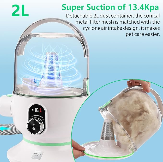 Garvee Pet Grooming Kit with 2L Vacuum Suction 99% Pet Hair, Professional Quiet Dog Grooming Vacuum Kit with 5 Grooming Tools for Dogs Cats and Other Animals