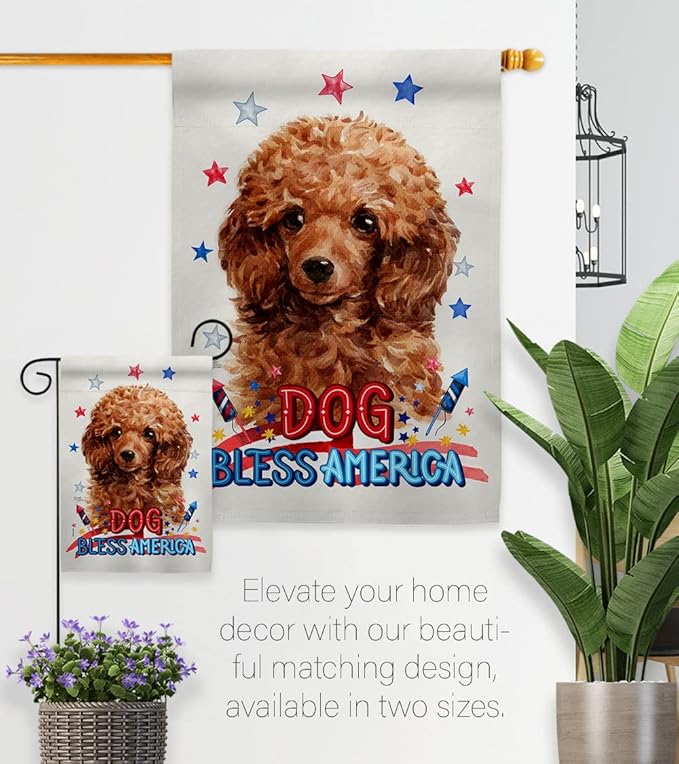 Breeze Decor Patriotic Miniature Poodle House Flag 2 pcs Pack Dog Puppy Spoiled Paw Canine Fur Pet Nature Farm Animal Creature Banner Small Garden Yard Gift Double-Sided, Made in USA