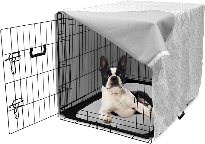 Lunarable Grey Dog Crate Cover, Moroccan Traditional Trellis Pattern Simple Geometric Monochrome Tile, Easy to Use Pet Kennel Cover for Small Dogs Puppies Kittens, 22 Inch, White Grey