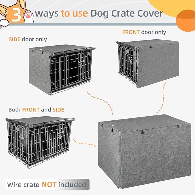 Dog Crate Cover - Kennel Covers Fit for 30 Inch Dogs Crate, Double Door Polyester for Wire Puppy Cage Indoor Outdoor Protection, Grey