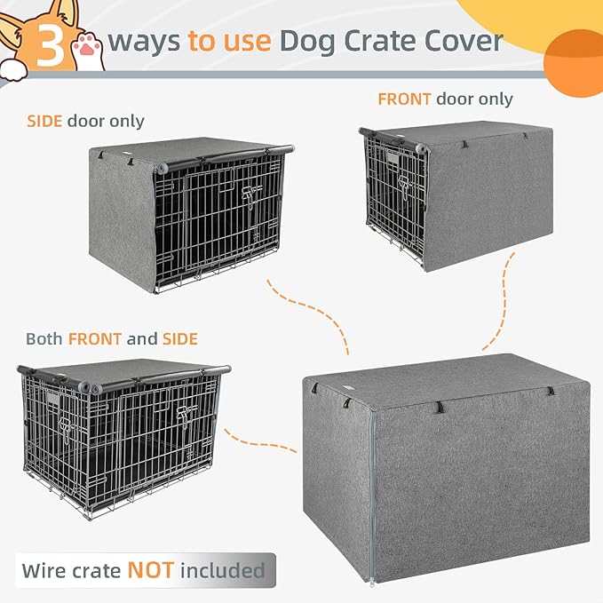 Dog Crate Cover - Kennel Covers Fit for 48 Inch Dogs Crate, Double Door Polyester for Wire Puppy Cage Indoor Outdoor Protection, Grey