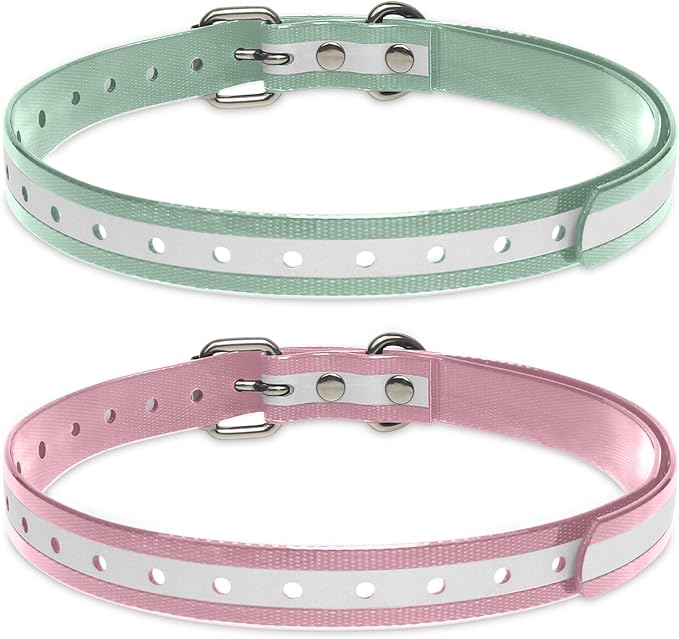 Shock Collar Replacement Collar Strap, Waterproof Odorless Reflective TPU Dog Collar, 3/4 Inch Adjustable Dog Collar with Metal Buckle - All Brands Pet Training Bark Shock Collars(Pink & Green)