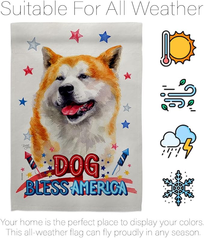 Breeze Decor Patriotic Akita Garden House Flag Kit Dog Puppy Spoiled Paw Canine Fur Pet Nature Farm Animal Creature Decoration Banner Small Yard Gift Double-Sided, Made in USA
