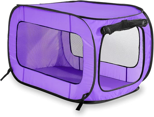 Beatrice Home Fashions Portable, Collapsible, Pop Up Kennel Travel Cat and Dog Crate, 32.5" L x 19.5" W x 19.5" H, Purple