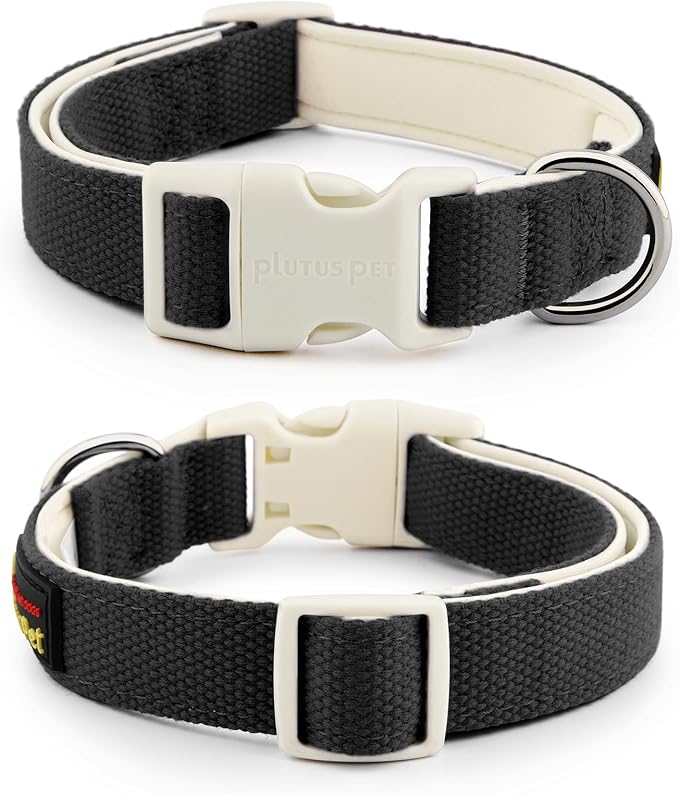 Plutus Pet Cotton Dog Collar, Heavy Duty Collar with Soft Padding, Adjustable and Comfortable for Small Medium and Large Dogs, Black, XS