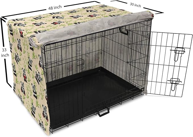 Lunarable Panda Dog Crate Cover, Asian Bear Cartoon Character Eating Leaves Branches Wildlife Animal, Easy to Use Pet Kennel Cover for Medium Large Dogs, 48 Inch, Apple Green Black and Ivory