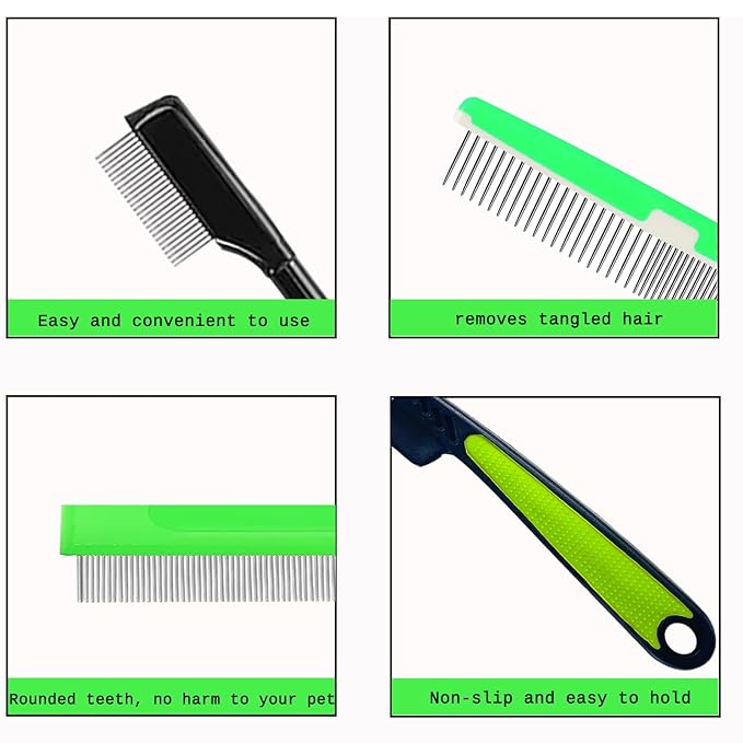 5 Pieces Pet Grooming Comb, Pet Hair Comb Rubber Handle Dog Hair Comb, Dog Eye Combs Pet Grooming Comb Flea Comb for Dog/Cat/Small Pets Removing Eye Mucus, Removes Knots, Mats and Tangles