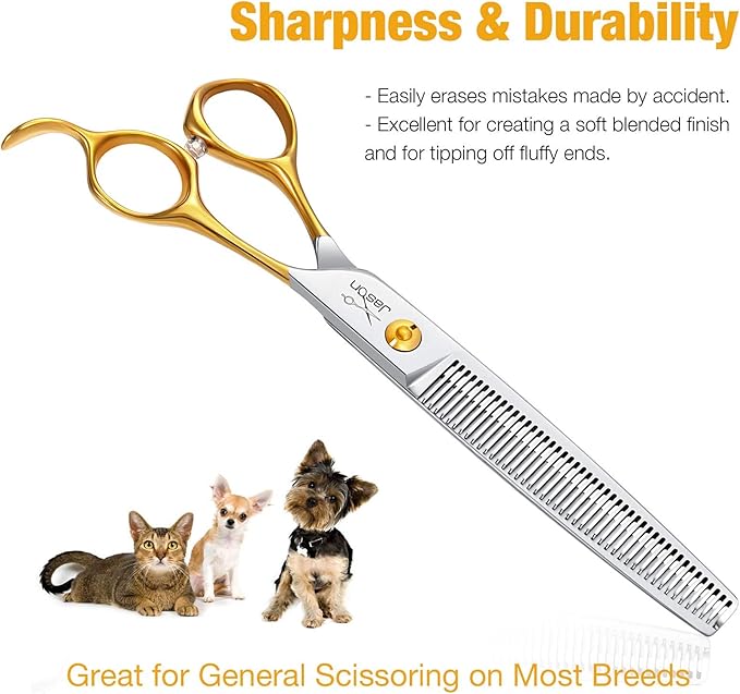 JASON 7.5" Thinning Shears for Dogs 40-Teeth Dog Grooming Blending Shear Professional Pet Thinners Blender Scissors Trimming Kit for Groomers