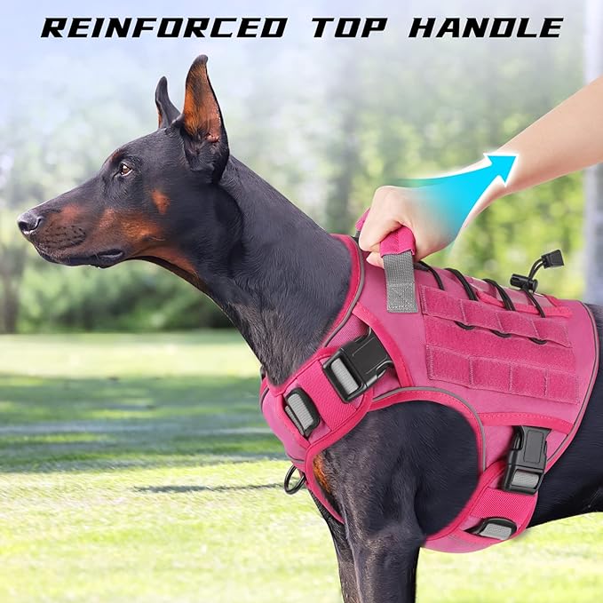 WINGOIN Pink Tactical Dog Harness Vest for Large Dogs No Pull Adjustable Reflective Military Pet Harness with Handle for Golden Retriever, Doberman Pinscher, Rottweiler, Great Dane Service Dog (XL)