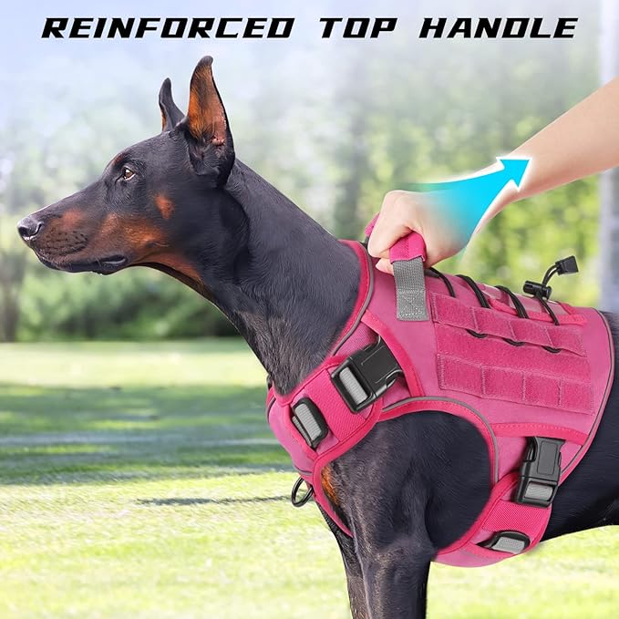WINGOIN Pink Harness with Handle Tactical Dog Harness for Large Dogs No Pull Adjustable Reflective K9 Military Dog Vest Harnesses for Labrador Retriever, Siberian Husky, German Shepherd Dog (L)