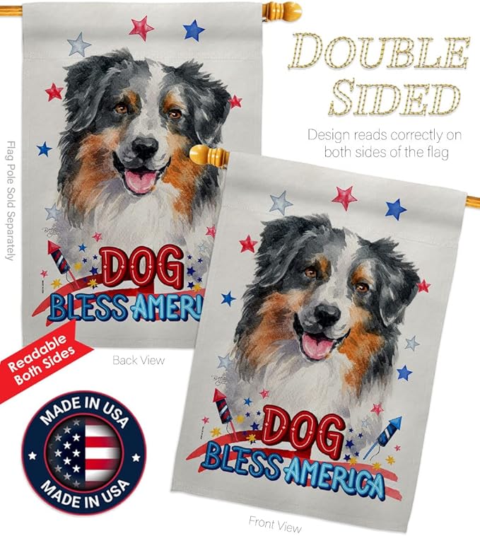 Breeze Decor Patriotic Australian Shepherd House Flag Pack Dog Puppy Spoiled Paw Canine Fur Pet Nature Farm Animal Creature Vintage Applique Banner Small Garden Yard Gift Double-Sided, Made in USA