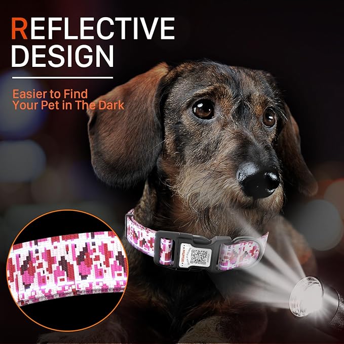 Reflective Dog Collars for Puppy Soft Nylon Camo Rose Red Sized XS
