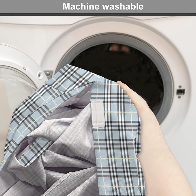 Lunarable Plaid Dog Crate Cover, Traditional Vintage Pattern with Modern Look Checkered Pastel Colored, Easy to Use Pet Kennel Cover for Cats & Medium Dogs, 24 Inch, Pale Blue Dimgray Cream