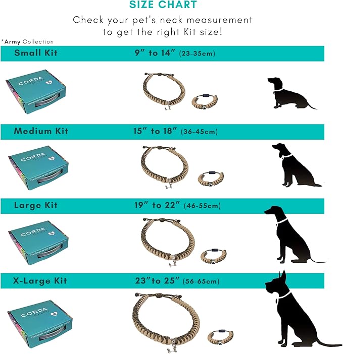 CORDA Crafts - Paracord Kit - Complete Accessories for Making Necklace Dog and Owner Matching Bracelet - Easy Video Tutorial - Waterproof Pet ID Tag Clip Included - Large Dog, Army