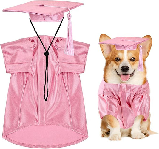 Dog Graduation Cap and Gown, Dogs Cats Graduation Holiday Halloween Costume Accessory(Pink,Small)