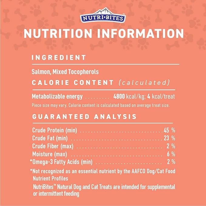 Nutri Bites Freeze Dried Salmon Dog & Cat Treats 4 oz | Healthy Pet Training Treats or Food Topper | All Natural, 1 Single Animal Protein, High Protein