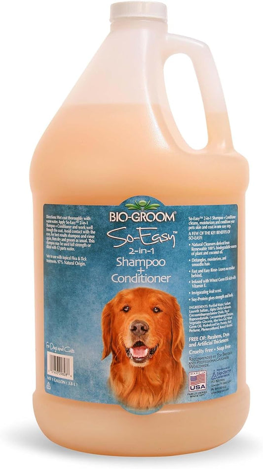 Bio-Groom So Easy 2 in 1 Shampoo & Conditioner- Dog & Puppy Shampoo and Conditioner Gallon, Detangling Dog Wash, Bulk Size for Grooming, Soap Free, 12:1 Concentration- Refreshing Fruit Scent, 1 Gallon