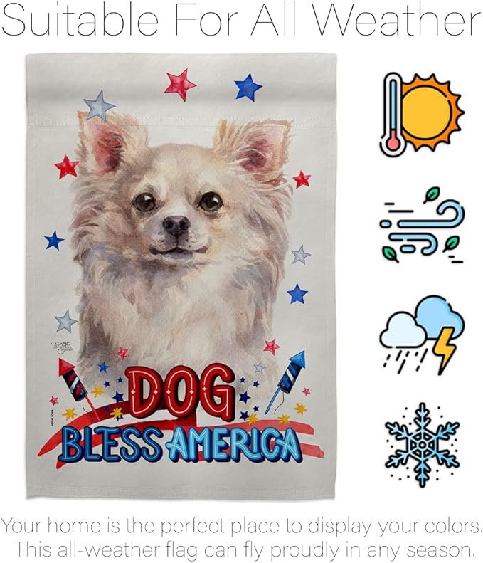Breeze Decor Patriotic White Chihuahua Garden House Flag-Kit Dog Puppy Spoiled Paw Canine Fur Pet Nature Farm Animal Creature Decoration Banner Small Yard Gift Double-Sided, Made in USA