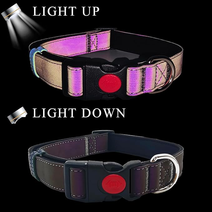 Reflective Dog Collar Soft Neoprene Padded Breathable Nylon Pet Collar Adjustable for Small Medium Large Dogs (Colorful, L)