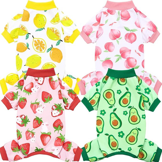 XPUDAC 4 Pieces Dog Pajamas Small Sized Dogs Boy Girl Strechy Soft Pjs Summer Pet Clothes for Dog Cat Puppy Onesies, 2XL