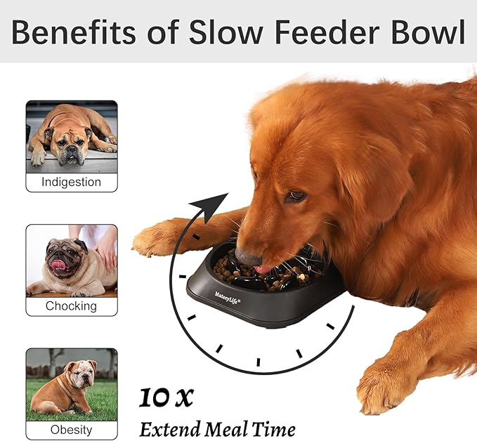 MateeyLife Slow Feeder Dog Bowls 2PCS, Anti-Choking Puzzle Dog Food Bowls, Anti-Slip Interactive Feeding Slow Down Eating, Bloat Stop Maze Dishes for Medium Large Breeds Gray&Black