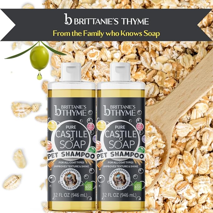 Brittanie's Natural Itchy Skin Relief Shampoo + Conditioner for Dogs & Cats | Honey & Oatmeal Oils | for Allergies and Itching | Deodorizes, Moisturizes & PH Balanced (32oz 2 Pack)