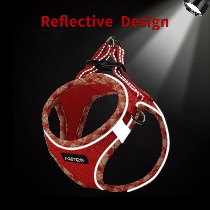 AMTOR Small Dog Harness with Leash Set, No Escape Easy Walk Puppy Harnesses for Training Walking, Step-in Reflective Soft Dogs Vest for XS S Medium Extra-Small Large Sized Dog(Red)