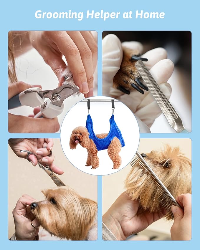 Dog Grooming Harness, Multifunctional Cats and Dogs Grooming Hammock, Pet Beauty Assistant, Nail Scissors/Nail Trimmer/Round Head Scissors (Medium, blue)