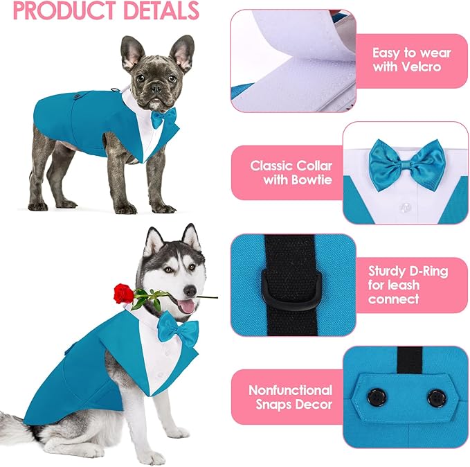 AOFITEE Dog Tuxedo Formal Dog Suit and Bandana Set, Gentle Dogs Wedding Party Suit Bow Tie Shirt, Tuxedo for Medium Dogs Costume Outfit with Detachable Bowtie Collar for Christmas Halloween Dress Up