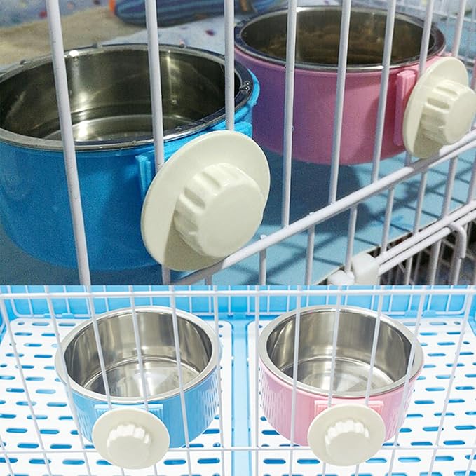 Crate Dog Bowl Removable Stainless Steel Water Food Feeder Bowls Cage Coop Cup for Cat Puppy Bird Pets