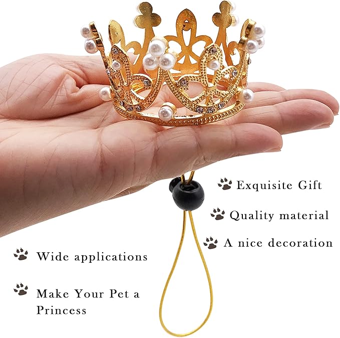 PET SHOW 2pcs Small Dog Crown Headband Puppies Rabbit Cat Hat for Birthday Party Silver Gold Rhinestone Faux Pearl Crown for Boy Girl Wedding Hair Accessories Photo Prop Costume