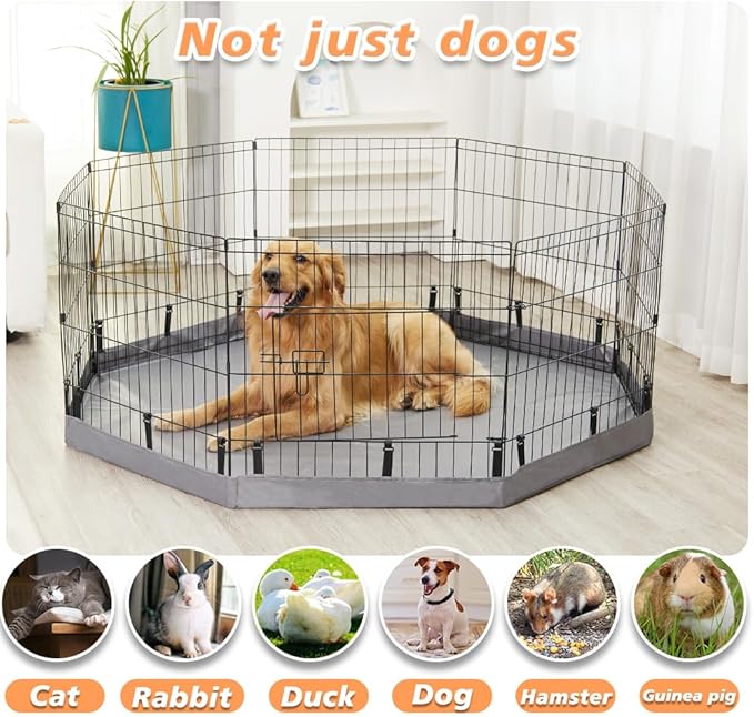 PJYuCien Dog Playpen Bottom Pad,Fits 24 Inch 8 Panels Regular Octagon Metal Exercise Pet Pen,Elastic Buckles Connections,Grey (Note:Fence Not Included)